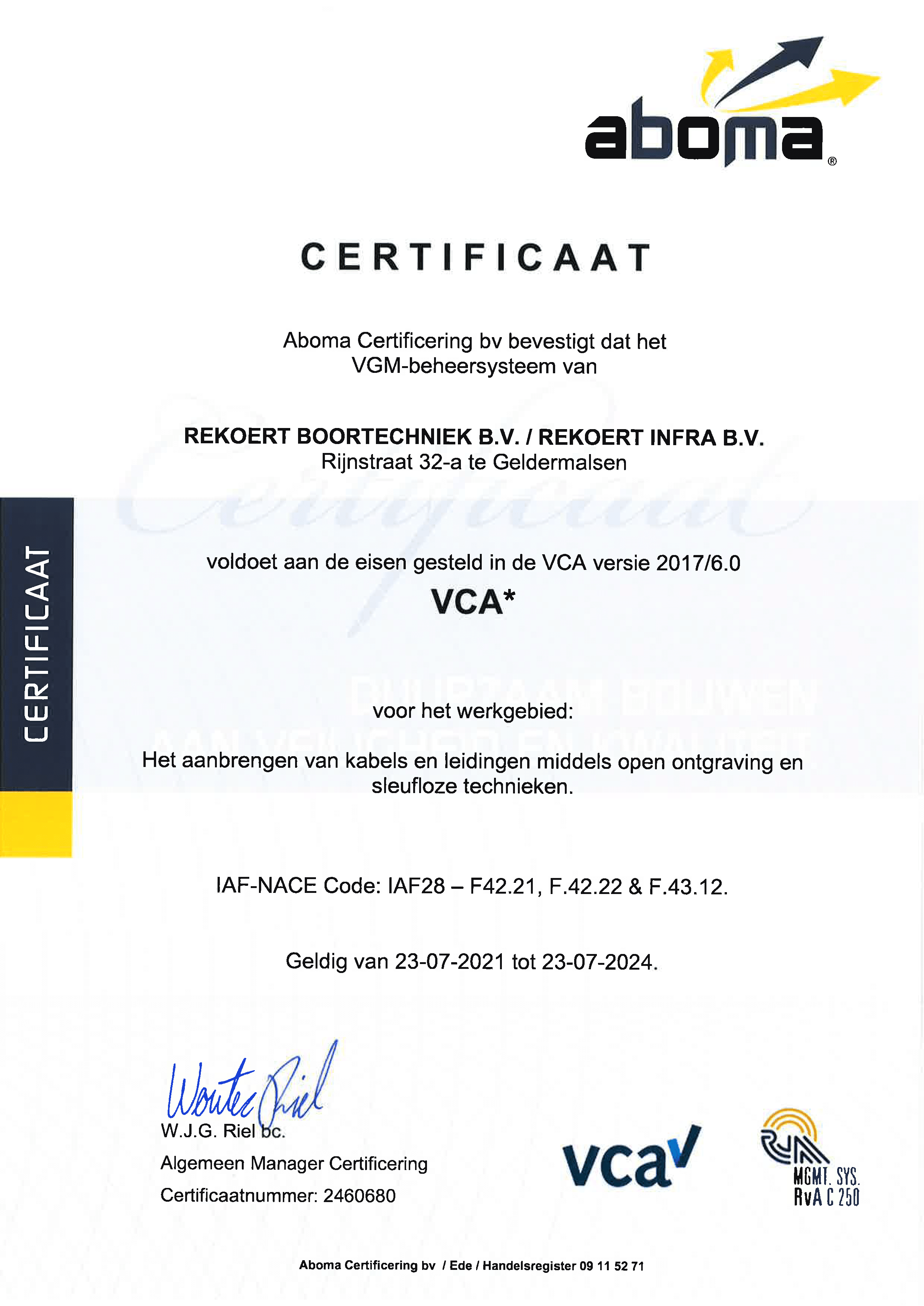 VCA certificaat geldig tot 23-07-2024