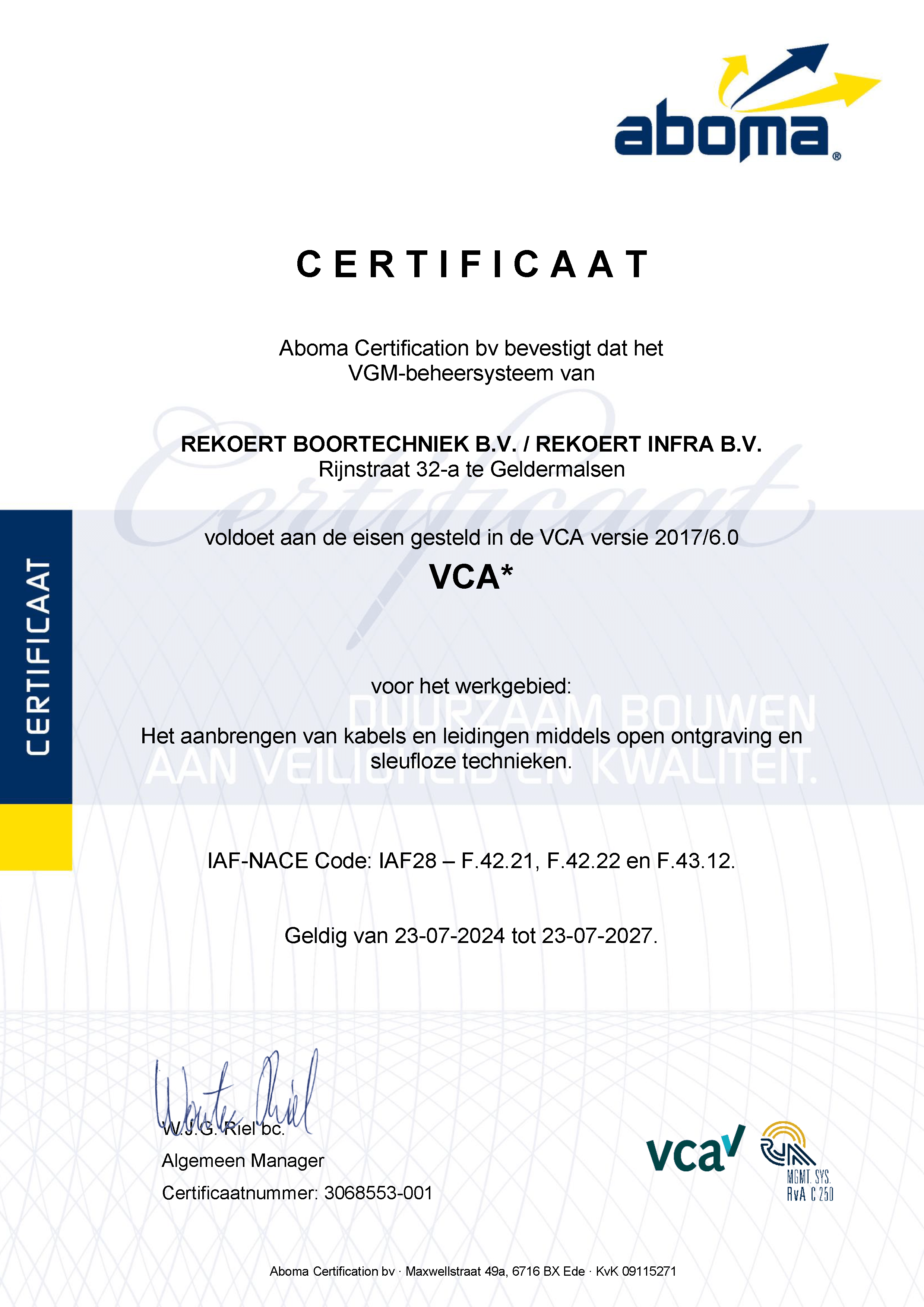 Certificaat Rekoert Boortechniek VCA 23-07-2027